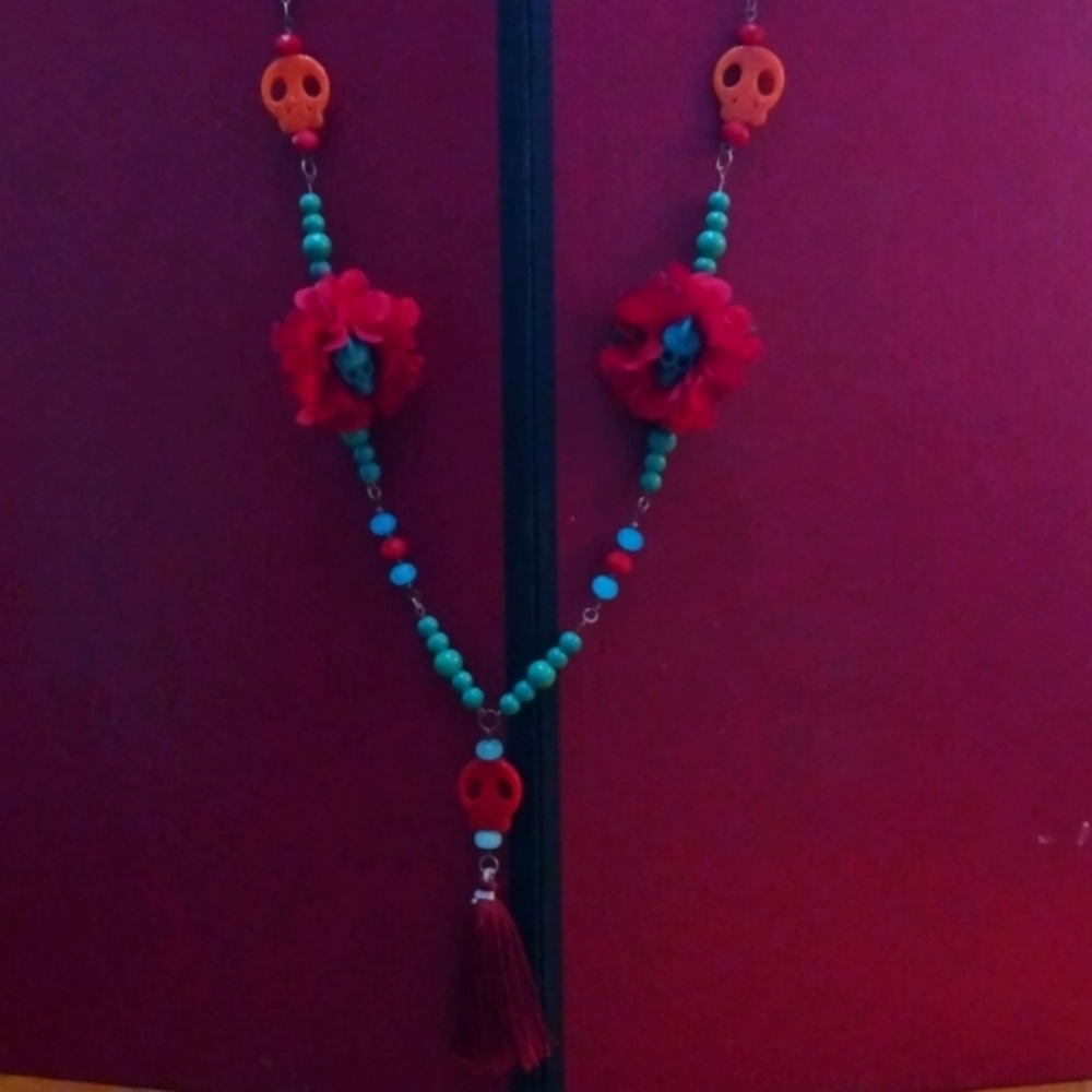 Handmade dia de los muertos necklace